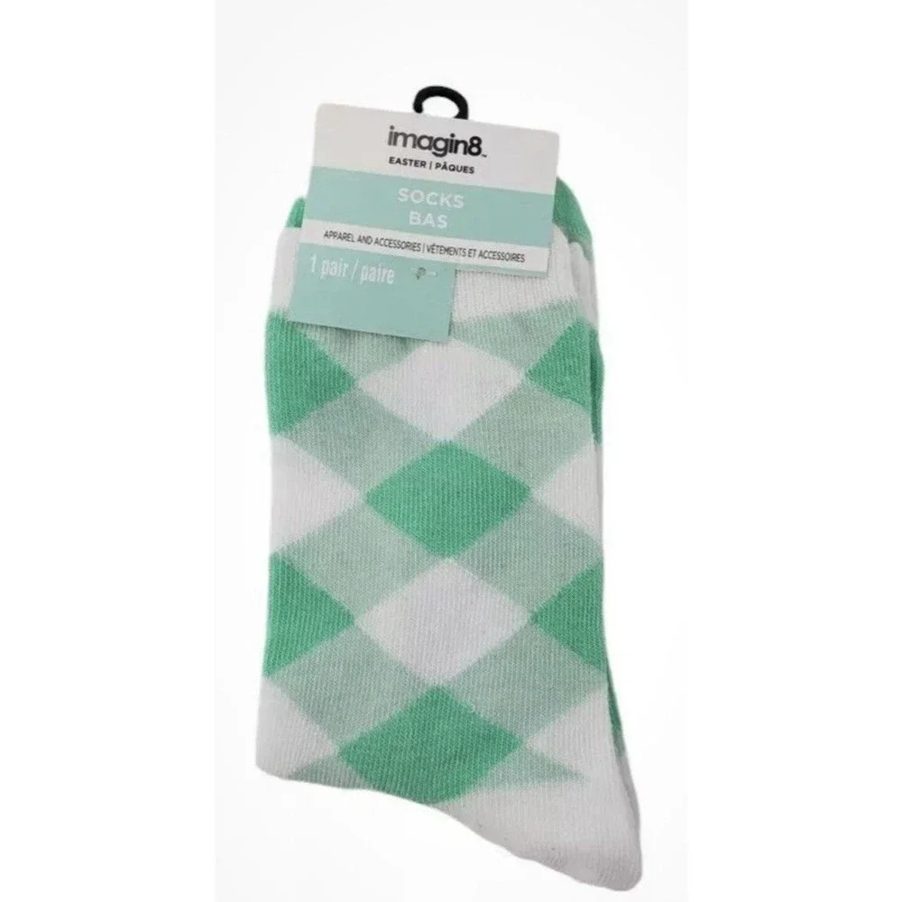 2x Imagin8 Ladies Easter Socks Size 9-11  Green & White Plaid